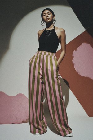 Pink and Green Striped Oversize Pants