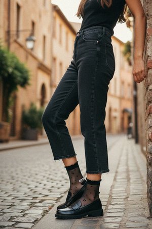 Sheer Black Polka Dot Ankle Socks with Ruffle Cuff