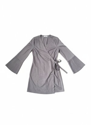 Soft Grey Faux Suede Wrap Mini Dress