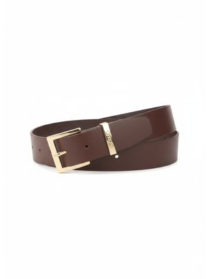 Classic Brown Leather Belt with Gold-Tone Buckle