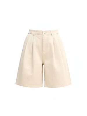 High-Waisted Pleated Wide-Leg Beige Shorts