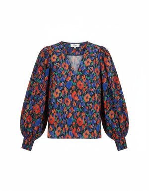 Vibrant Floral Print Blouse with V-Neck