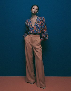 Vibrant Floral Print Blouse with V-Neck