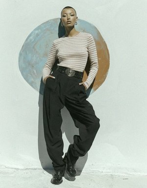 Ribbed Striped Long-Sleeve Knit Top