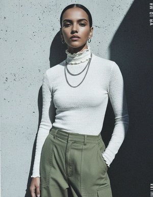 White Textured Ruffled Turtleneck Top