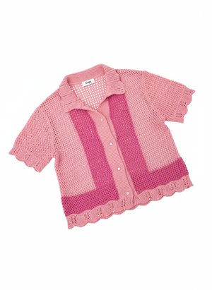 Pink Crochet Knit Short Sleeve Shirt