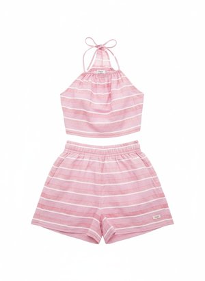 Pink Striped Halter Top & Shorts Two-Piece Set