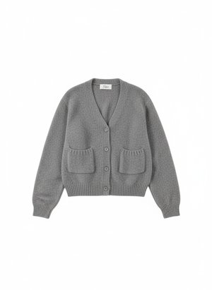 Classic Grey Knit Cardigan with Front Pockets