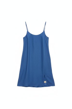 Blue Linen Blend Mini Slip Dress