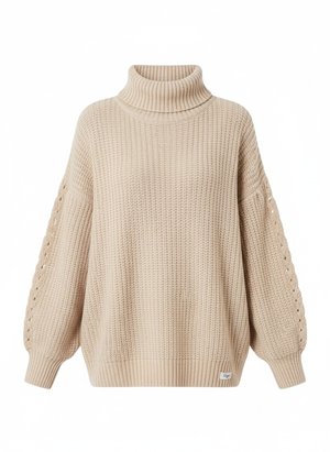 Cozy Oversize Beige Knit Turtleneck Sweater