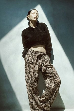 Beige & Black Zebra Print Long Pants