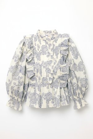 Floral Ruffled Blouse with Pleated Detail