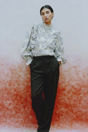 Floral Ruffled Blouse with Pleated Detail