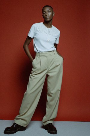 White Short Sleeve Top with Lace Peter Pan Collar
