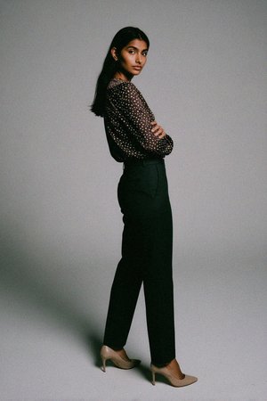 Polka Dot V-Neck Long Sleeve Blouse