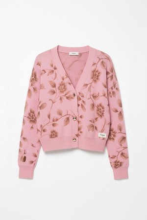 Pink Floral Knit Cardigan