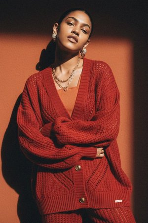 Oversize Red Knit Cardigan