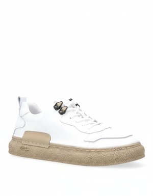 White Leather Low-Top Sneakers with Textured Sole