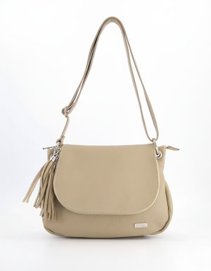 Venezia Beige Flap Crossbody Bag with Tassel Detail