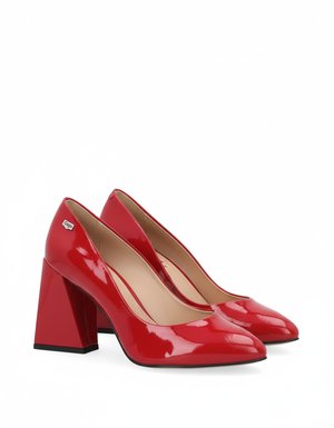 Red Patent Leather Block Heel Pumps