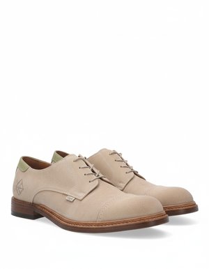 Beige Suede Derby Lace-Up Shoes