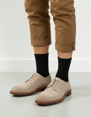 Beige Suede Derby Lace-Up Shoes