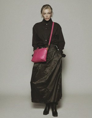 Vibrant Pink Leather Shoulder Bag with Tan Strap