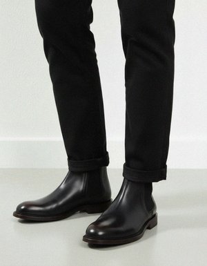 Burnished Black Leather Chelsea Boots