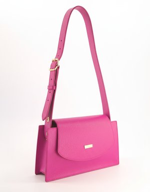 Vibrant Pink Textured Shoulder Bag with Gold Hardware