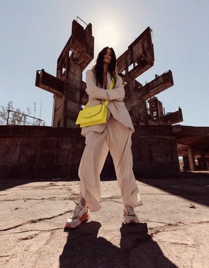 Venezia Bright Yellow Pebbled Leather Flap Shoulder Bag