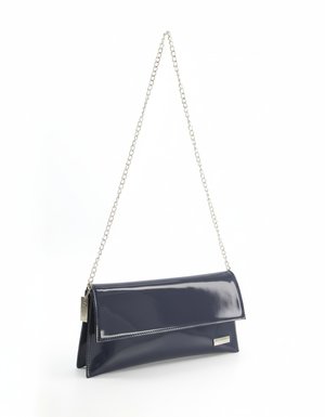 Elegant Navy Patent Clutch Bag with Chain Strap