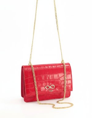 Red Croc-Embossed Chain Shoulder Bag by Venezia