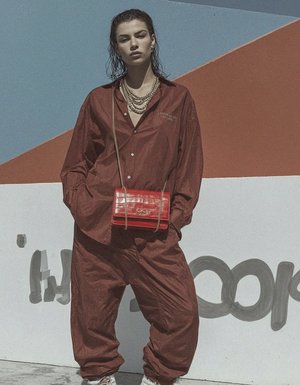 Red Croc-Embossed Chain Shoulder Bag by Venezia