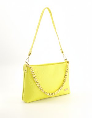 Bright Yellow Crossbody Bag with Gold Chain Detail