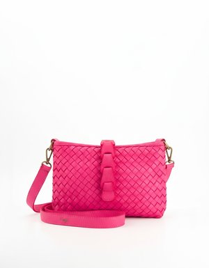 Vibrant Pink Woven Crossbody Bag