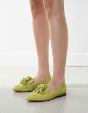 Chic Green Suede Tassel Loafers