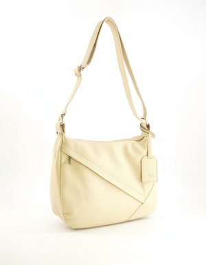 Elegant Beige Leather Shoulder Bag with Adjustable Strap