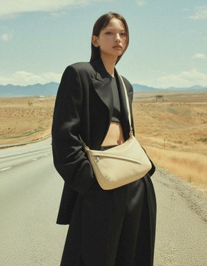 Elegant Beige Leather Shoulder Bag with Adjustable Strap