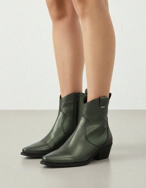 Metallic Green Ankle Boots with Pointed Toe
