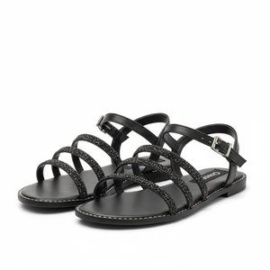 Black Sparkle Strap Flat Sandals