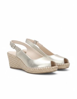 Metallic Gold Slingback Espadrille Wedge Sandals