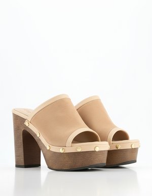 Beige Suede Platform Mules