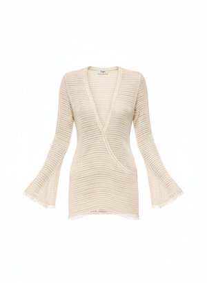 Cream Crochet Deep V-Neck Mini Dress