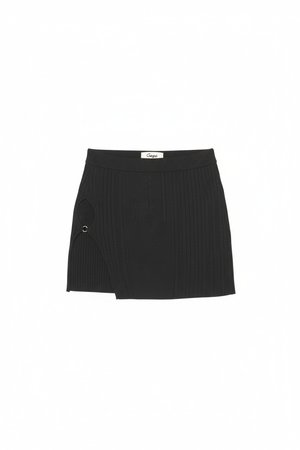 Black Ribbed Mini Skirt with Side Slit Detail