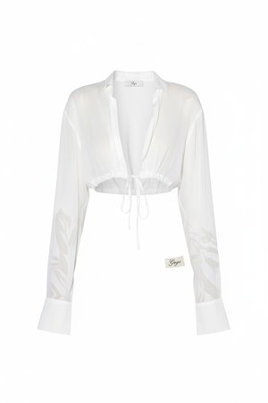 Sheer Tie-Front Cropped Shirt