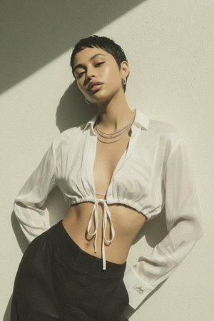 Sheer Tie-Front Cropped Shirt