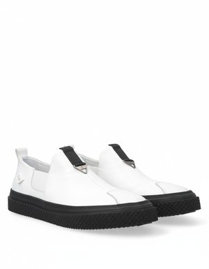 White Slip-On Sneaker with Black Textured Sole