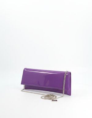 Glossy Purple Patent Clutch Bag with Chain Strap
