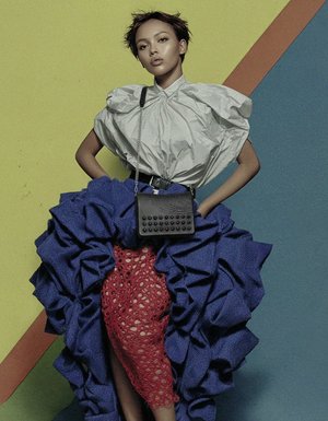 Black Pebbled Leather Shoulder Bag with Studs & Chain