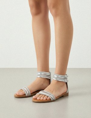 Elegant Silver Rhinestone Flat Sandals